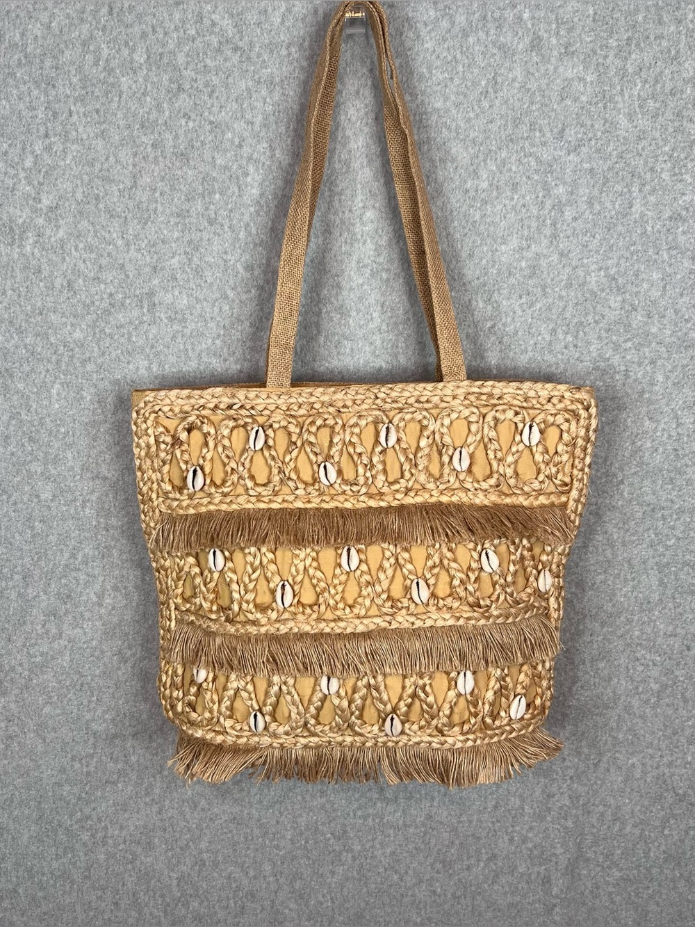 Salt + Umber Isla Jute Cowrie Seashell Tote Beach Bag Natural Tan Boho Festival